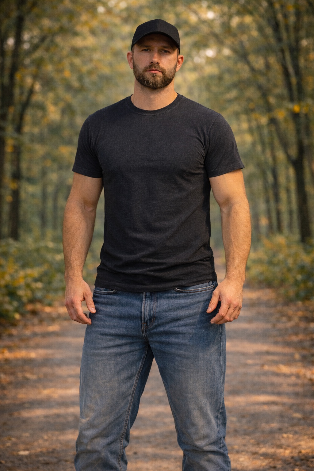 Portrait of Ronald F. Bailey outdoors wearing a black cap, black shirt, and jeans.